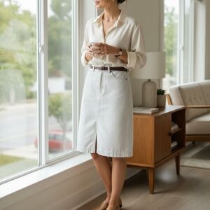 R.G. Browns White Denim Skirt – Front-Pocket High-Waist Jean Skirt, Size M